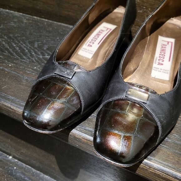 Vintage 90s Italy Francesca Black Leather Heels Shoes Size: 7US - Picture 5 of 8